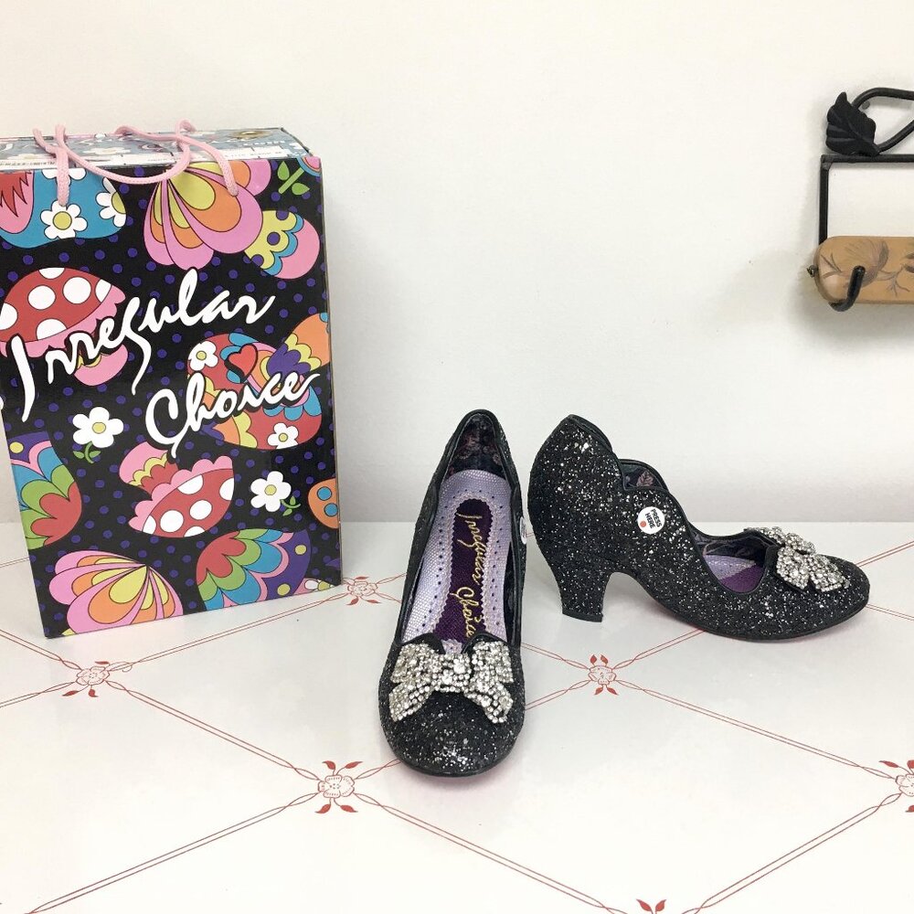 Irregular Choice Black & Silver Rhinestone "Deck The Halls" Shoes - Size 6EU/39E
